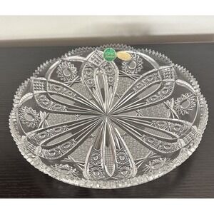 Vintage Queen's Lace Bohemia Czech Cut Crystal Round Platter/Tray, 11" Diameter